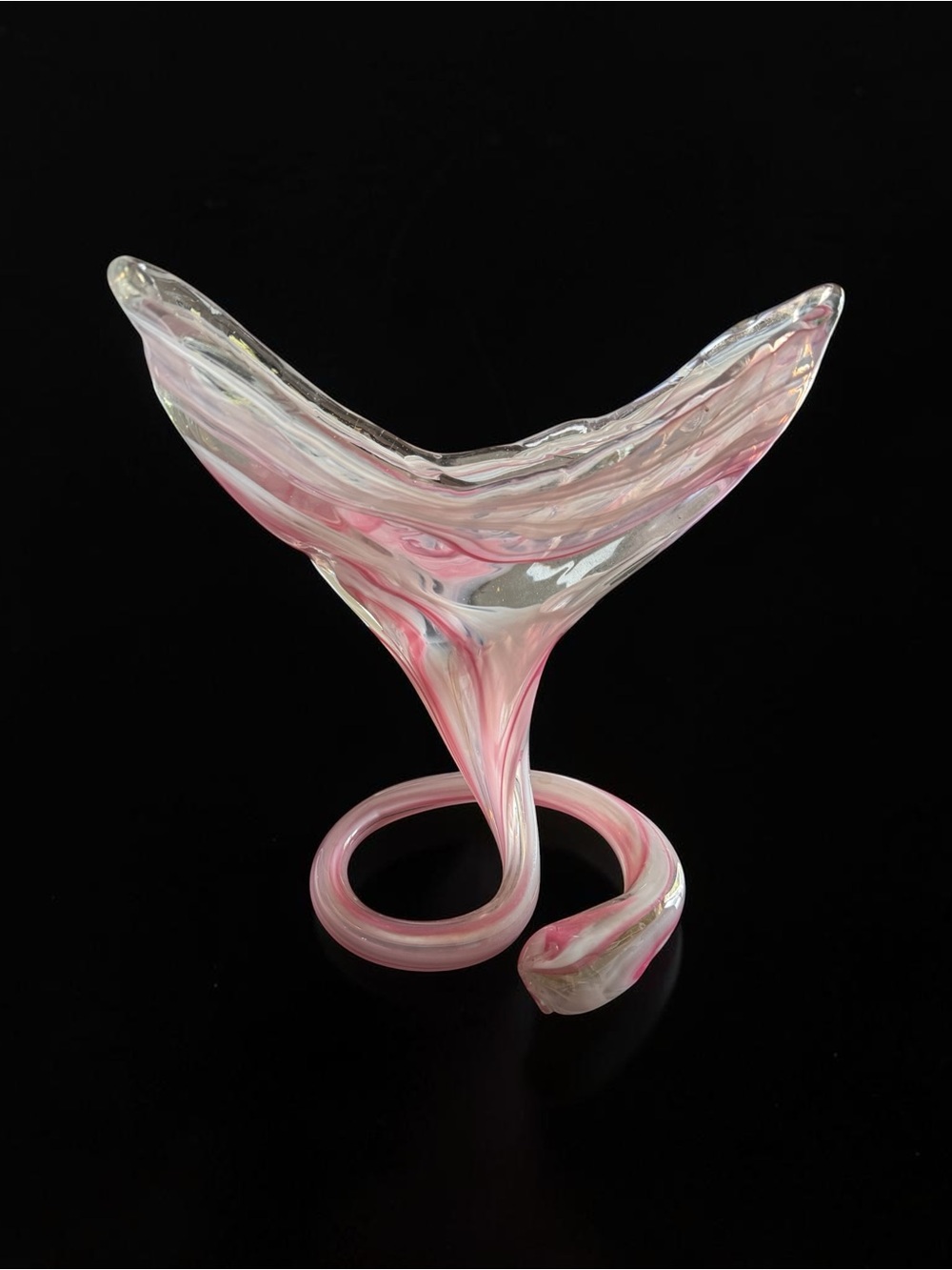 Handblown Art Glass Pink Swirl Vase Murano Style